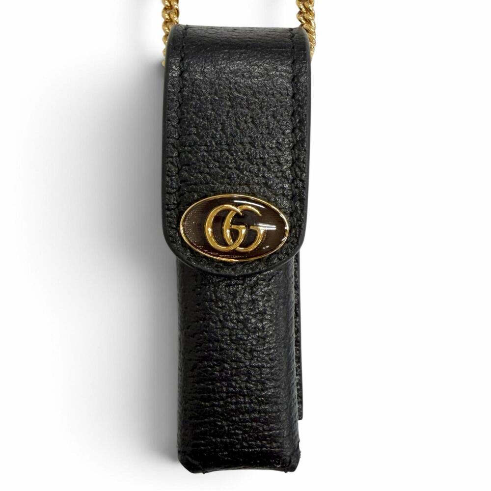 GUCCI 615998 GG Marmont Leather Lip Case with Chain Strap, Black Gold Hardwar...